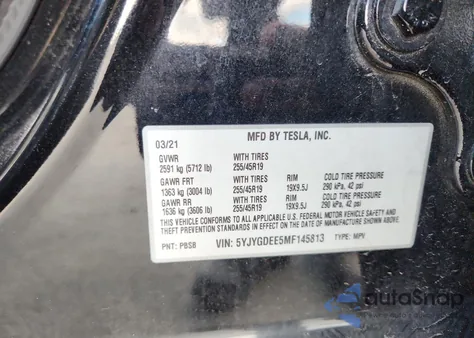2021 Tesla Model Y из США, поврежденный, VIN 5YJYGDEE5MF145813